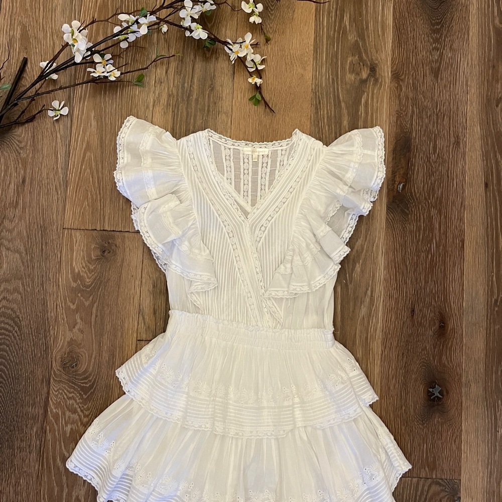 Love Shack Fancy White Ruffled Lace Dress
